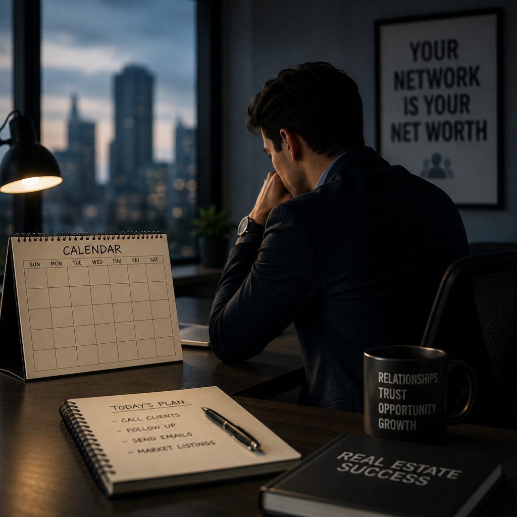 Real Estate Agent looking at an empty calendar