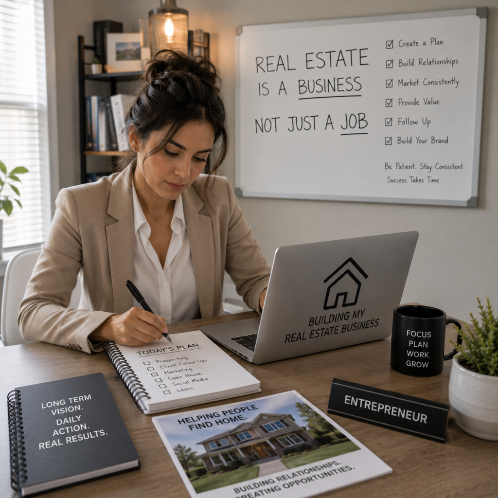 Focused entrepreneur in real estate workspace